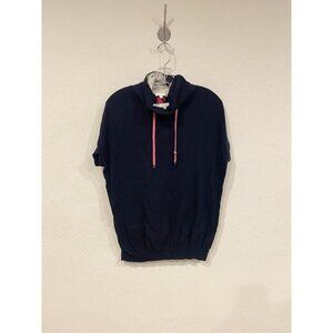 Lisa Todd Sweater Womens XS Navy Blue Short Sleeve Cotton Cashmere Pullover Top